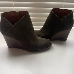 Lucky Brand army green wedge booties.
